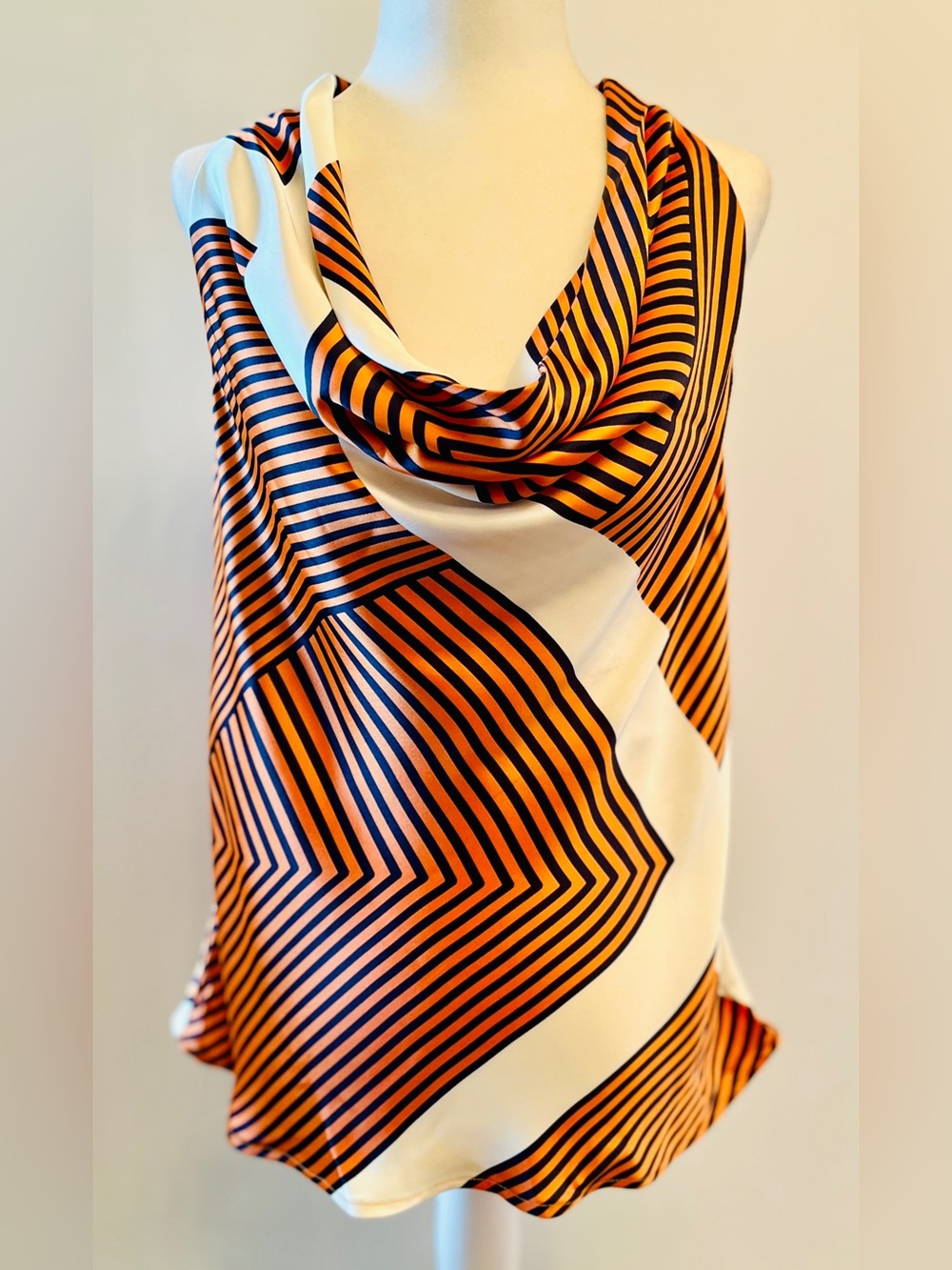 LOFT Y2K style orange and white geometric striped Cowl Halter Cami size XS